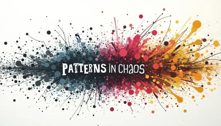 Abstract visualization showing transformation from chaos to organized patterns, with text 'Patterns in Chaos'