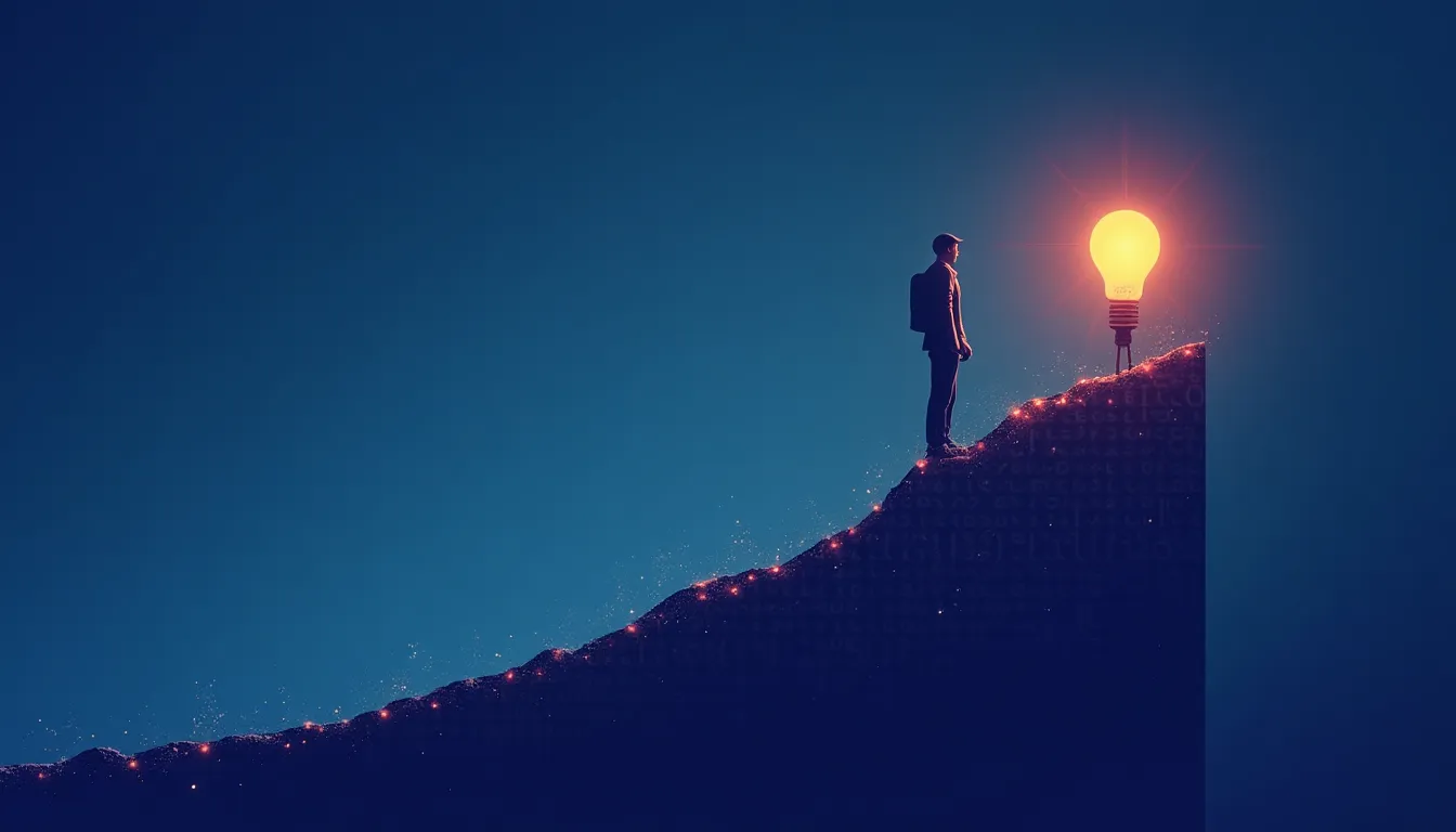 Silhouette reaching towards a bright future on a rising digital graph with the text 'The Early Bird Catches The Future'