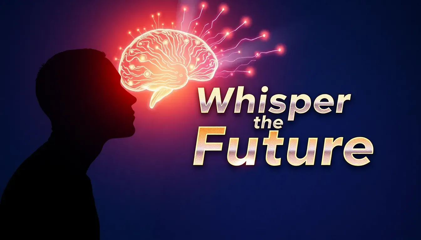 A human silhouette whispering to a glowing AI circuit brain.
