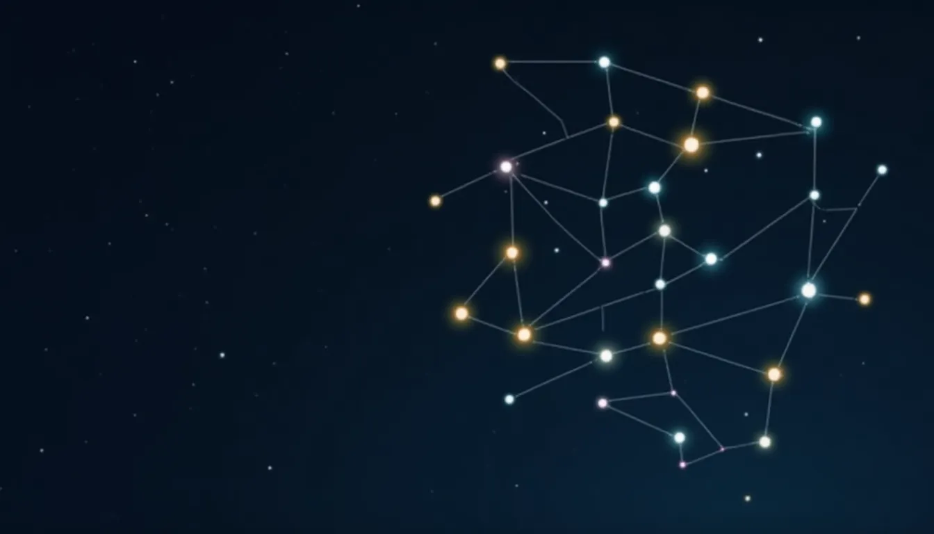 Abstract constellation diagram showing interconnected dots forming unexpected patterns with the text 'Connect the Unexpected'