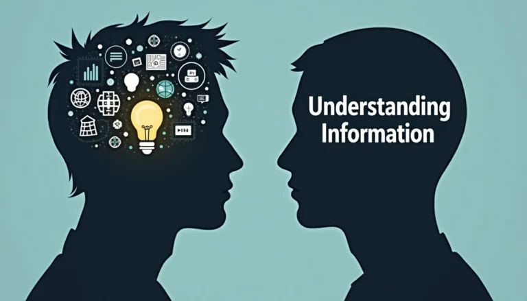 Split human head illustration contrasting information overload with clear understanding