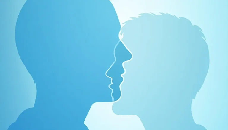 Abstract overlapping face outlines with the text 'Who Are You?' emerging from their intersection