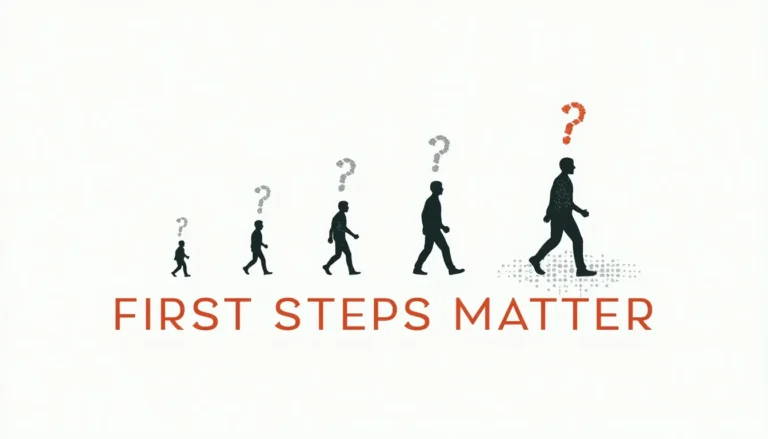 Progressive footprints transitioning from human to digital forms with text 'First Steps Matter'