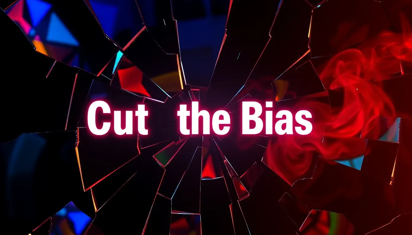 Minimalist image with a fragmented mirror and the text 'Cut the Bias'